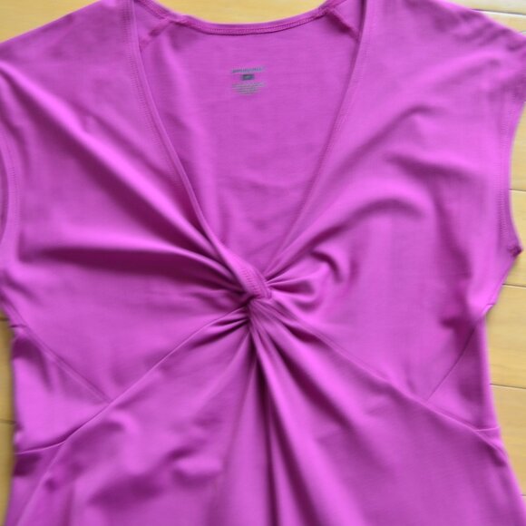 Patagonia Bandha Dress V-Neck Twist Front Short Sleeve Stretch Jersey Fuschia M - Picture 4 of 9